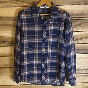 Depart West Men's Blue cotton Plaid flannel button up Shirt size medium